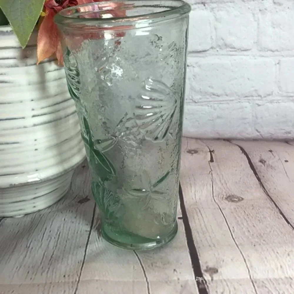 vintage glass vase with beach themed imprints